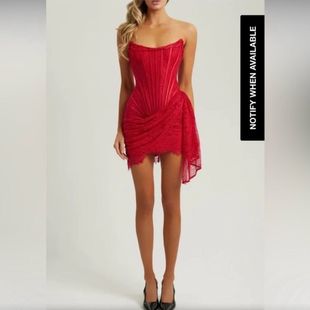 Strapless Red Lace Corset Mini Dress